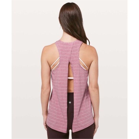 LULULEMON All Tied Up Tank Short Serve Stripe Heathered So Merlot White Size 8 - Picture 7 of 8